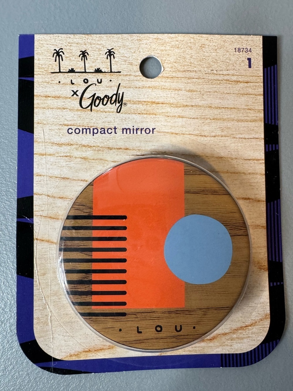 Goody x LOU Compact Mirror  Orange & Light Blue Geometric Front boho summer wood